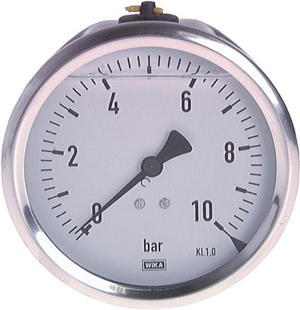 Glycerin-Manometer waagerecht (CrNi/Ms),100mm, 0 - 6bar