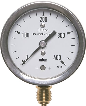 Manometer senkrecht 100mm, -60 bis 0 mbar, G 1/2"