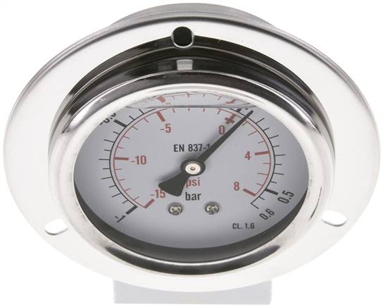 Glycerin-Einbaumanometer,Frontring, 63mm, -1 bis 0,6 bar -Eco-Line