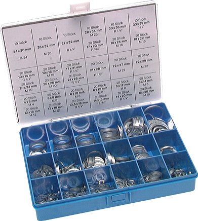Dichtringsortiment, Aluminium, 12 Abmessungen (10 - 42 mm)