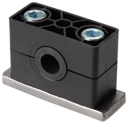 Rohrschelle (Elastomereinsatz) 12mm, Baugröße 2, schwere Baureihe, mit Anschweißplatte