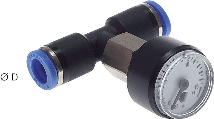 Manometer 0 - 10bar, 8mm Schlauch, IQS-Standard