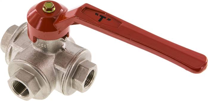 3-Wege Kugelhahn, Messing, T-Bohrung, G 3/8", -0,9 bis 55bar