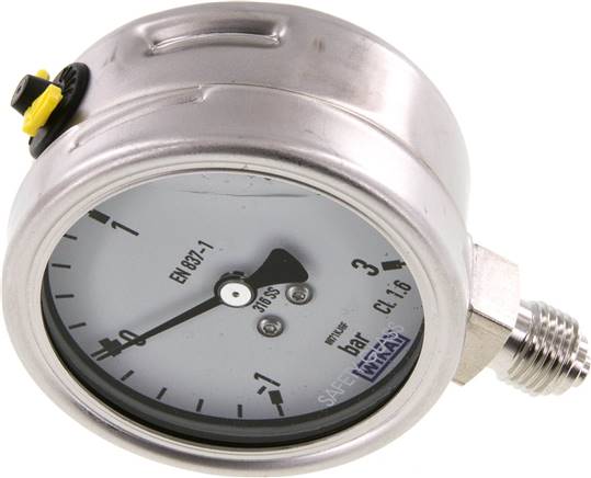 Chemie-Glycerin-Manometer senkrecht, 63mm, -1 bis 3 bar