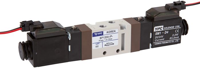 5/2-Wege Magnetventil, M 5, Impulsventil, 24 V=, Stecker SY100, mit LED inkl. 600 mm Kabel