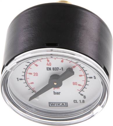 Manometer waagerecht (ST/Ms), 40mm, 0 - 6 bar, G 1/8"