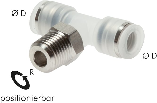 T-Steckanschluss R 1/8"-8mm, IQS-PP, Polypropylen mit Edelstahl-Gewinde