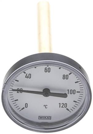 Bimetallthermometer, waagerecht D63/0 bis +120°C/100mm, Kunststoffgehäuse