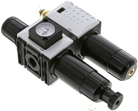 FUTURA Wartungseinheit, 2-tlg., G 1/4", 0,5 - 8 bar, Baur.0, Metallbehälter mit Sichtrohr