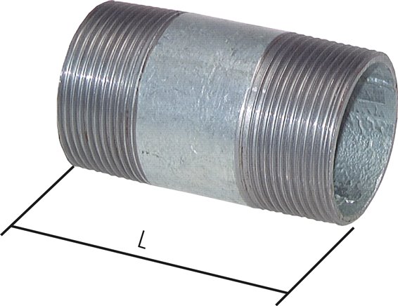 Rohrdoppelnippel R 2-1/2"-180mm, Stahlrohr ST 37 verzinkt