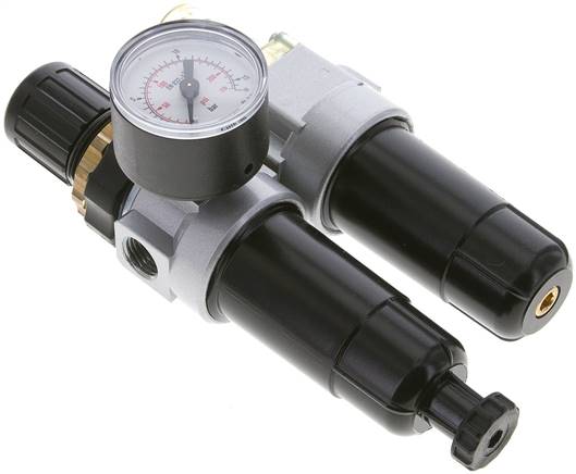 Mini-Wartungseinheit, 2-tlg., G 1/4", 0,2 - 6 bar, Metallbehälter