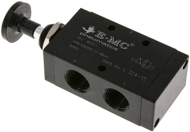 3/2-Wege Axial-Handhebelventil, Raste, G 1/2"