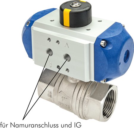 Pneumat. Messing-Kugelhahn, Rp 3/8", doppeltwirkend, FKM-Dichtung