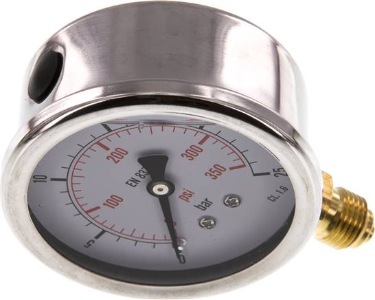 Glycerin-Manometer senkrecht (CrNi/Ms), 63mm, 0 - 25 bar -Eco-Line