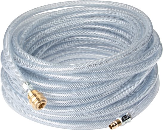 PVC-Gewebeschlauch 9 (3/8")x15mm, 10mtr. mit Kupplung & Stecker, NW 7,2