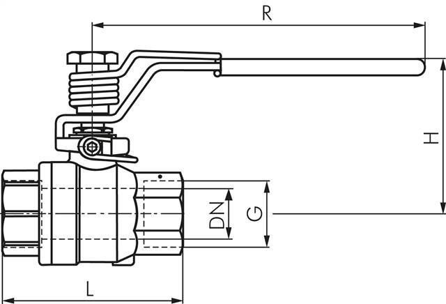 Edelstahl-Kugelhahn, Rp 1/2", -0,9 bis 63bar, federschließend