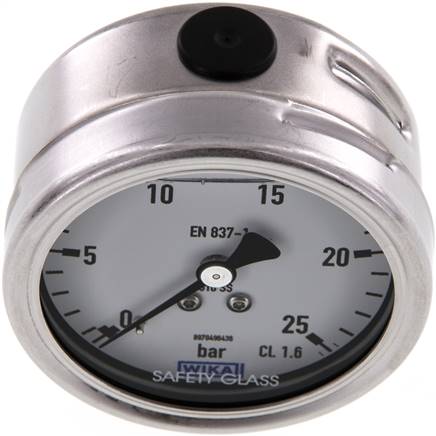 Chemie-Glycerin-Manometer waagerecht, 63mm, 0 - 25bar