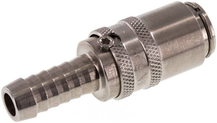 Temperier-Schnellkupplung (gerade) 9mm Zapfen, 9 (3/8")mm Schlauch, Edelstahl, für Stecker beidseitig absperrend