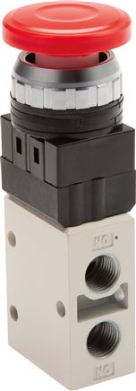 3/2-Wege Ventil G 1/4", Pilztaster grün