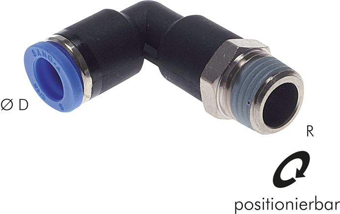 Winkel-Steckanschluss, lang R 1/8"-8mm, IQS-Standard, langer Körper