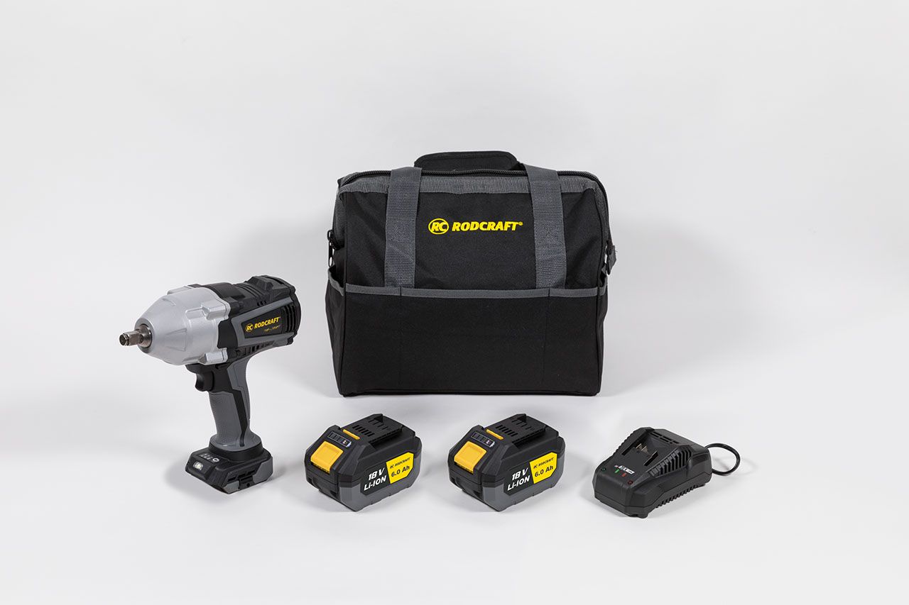 Rodcraft RC9077K6 Akku-Schlagschrauber"eBeast", Vierkant 1/2 Zoll, max. Lösemoment 1500 Nm, inkl. 2x 6 Ah Akku, Ladegerät und Stofftasche