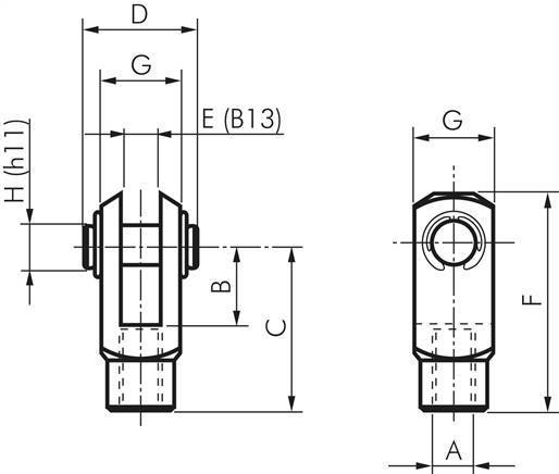 Gabelkopf mit Bolzen M 36 x 2, Stahl verzinkt