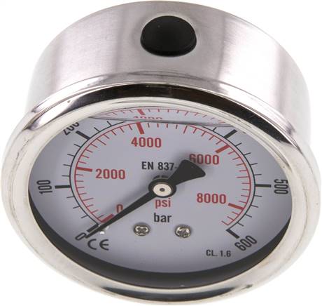 Glycerin-Manometer waagerecht (CrNi/Ms),63mm, 0 - 600bar -Eco-Line