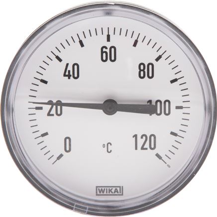 Bimetallthermometer, waagerecht D63/0 bis +60°C/100mm, Kunststoffgehäuse