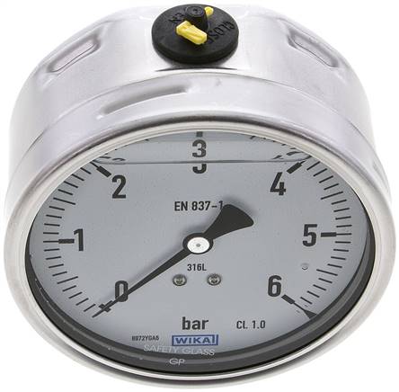 Chemie-Glycerin-Manometer waagerecht, 100mm, 0 - 6bar