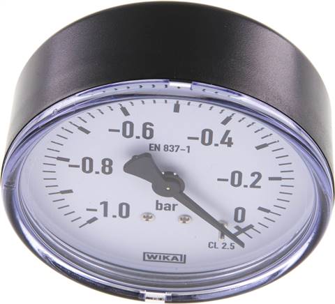 Manometer waagerecht, 80mm, -1 bis 0 bar