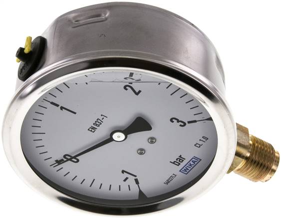 Glycerin-Manometer senkrecht (CrNi/Ms),100mm, -1 bis 3 bar