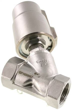 Schrägsitzventil 1.4408, G 1", geschlossen, gegen Mediumstrom schließend