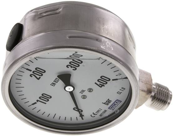 Chemie-Glycerin-Manometer senkrecht,100mm, 0 - 400 bar