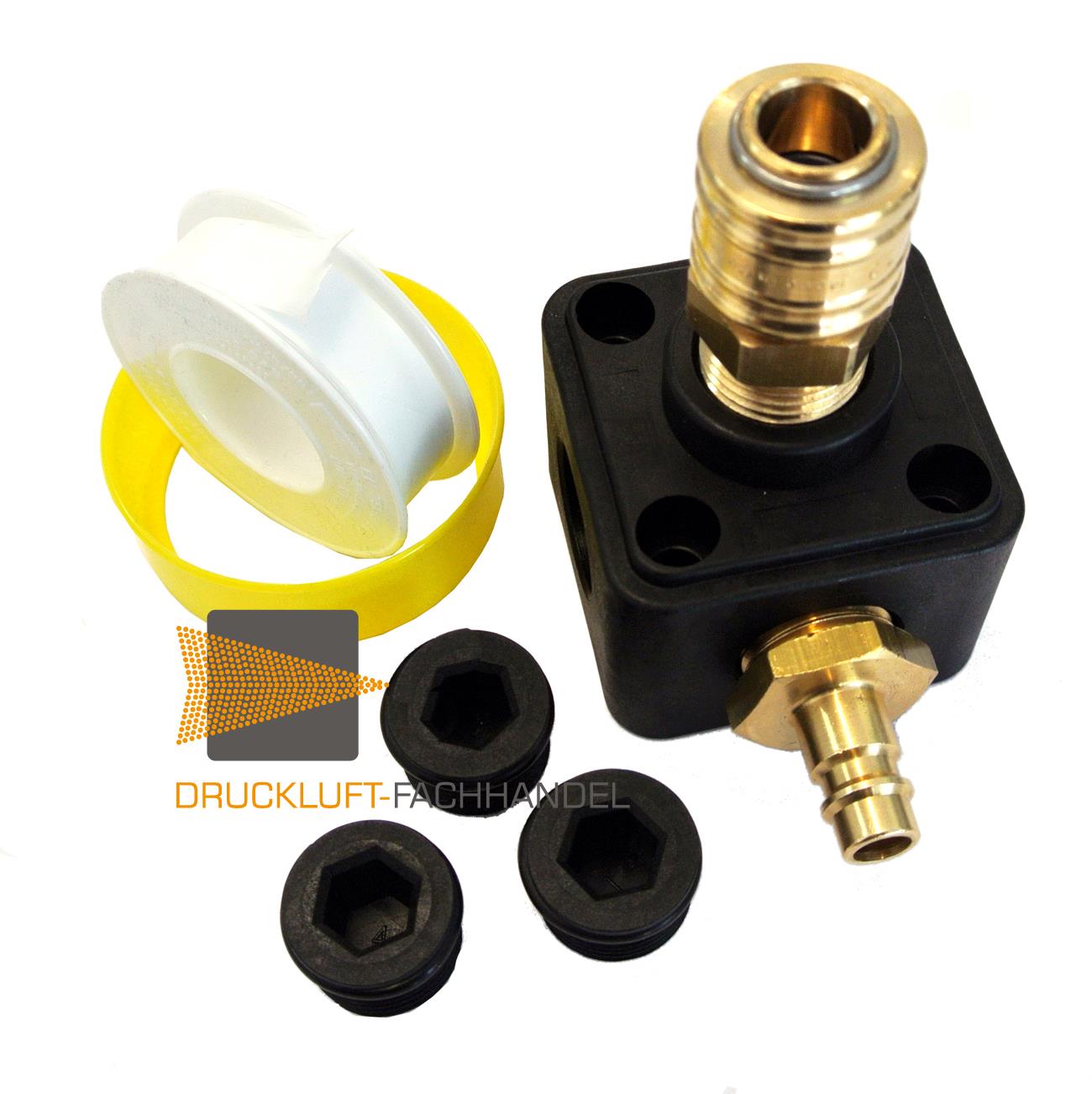 Druckluftverteiler Wanddose 5x G 1/2 / Kunststoff + Kupplung / Nippel NW 7,2 + Zubehör