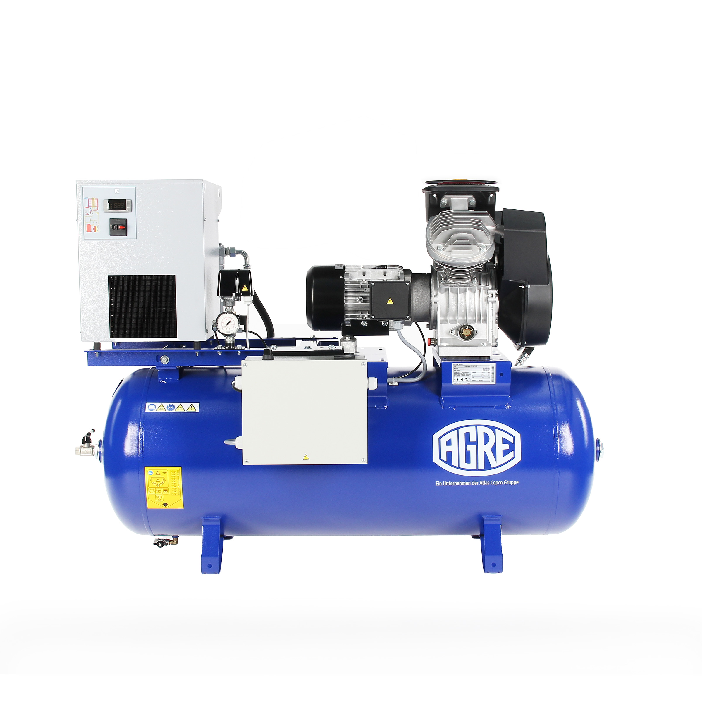 AGRE Industrie-Kolbenkompressor Typ KLG MEK-O-5.5 10 270 YD D mit Behälter und Kältetrockner, 4116002273
