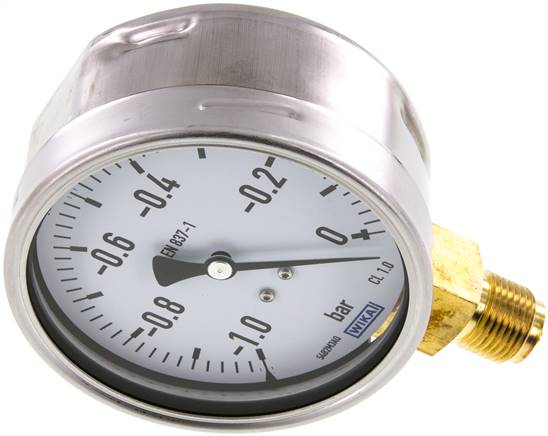 Manometer senkrecht (CrNi/Ms), 100mm, -1 bis 0 bar