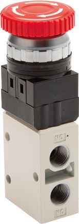 3/2-Wege Ventil G 1/4", Not-Aus-Taster rot