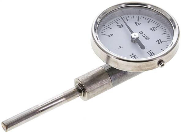 Bimetallthermometer, senkrecht D63/0 bis +120°C/63mm, Edelstahl
