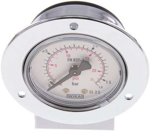 Einbaumanometer (CrNi/Ms), Frontring, 50mm, 0 - 1,6 bar