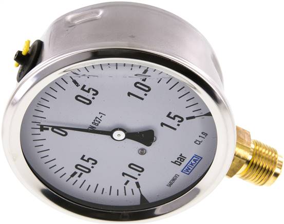 Glycerin-Manometer senkrecht (CrNi/Ms),100mm, -1 bis 1,5 bar