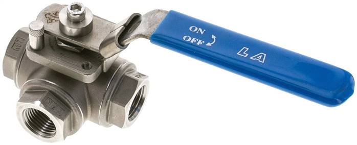 3-Wege Kugelhahn, Edelstahl, T-Bohrung, G 1/2", 0 bis 63bar