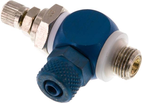 Drosselrückschlagventil G 1/8"-6 x 4mm, abluftregelnd (B), Aluminium, Rändelschraube und Kontermutter