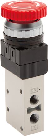 3/2-Wege Ventil G 1/8", Not-Aus-Taster rot