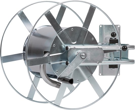 Wandschlauchabroller (mit Wandhalterung) aus galvanisch verzinktem Stahlrohr. Wa