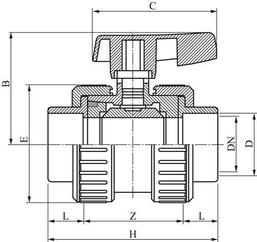 Kugelhahn, PP-H / FKM, Rp 1/2" (Industrieausführung)