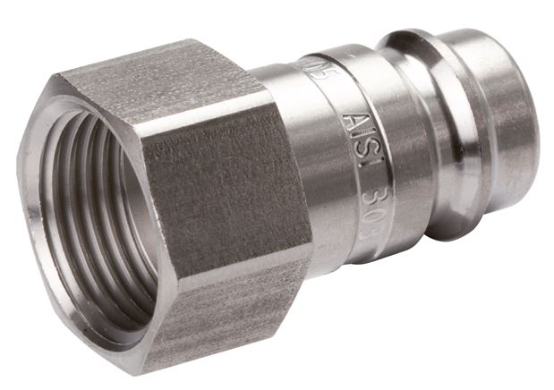 Kupplungsstecker (NW10) G 1/2"(IG), Messing vernickelt, beidseitig absperrend