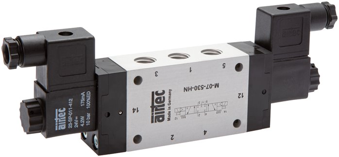 5/3-Wege Magnetventil, M 5, Mittelstellung entlüftet, 24 V=, Standard