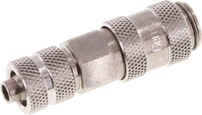 Schnellkupplung (NW2,7) 6x4mm Schlauch, Edelstahl, für Stecker beidseitig absperrend