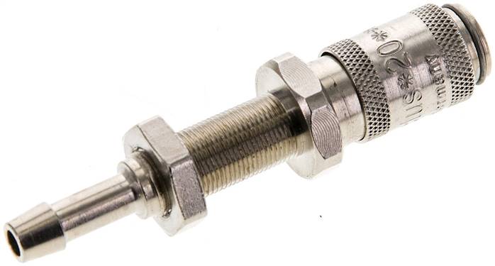 Schott-Schnellkupplung (NW2,7) 4mm Schlauch, Messing vernickelt, für Stecker beidseitig absperrend