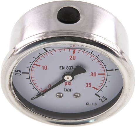Glycerin-Manometer waagerecht (CrNi/Ms),63mm, 0 - 2,5bar -Eco-Line